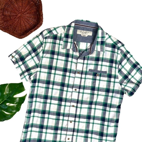 Gable & Grant White Blue Green Plaid Casual Button Down Short Sleeve Shirt XL - Picture 2 of 11